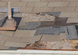 closeup of damaged roof