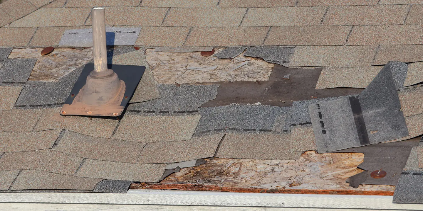 closeup of damaged roof