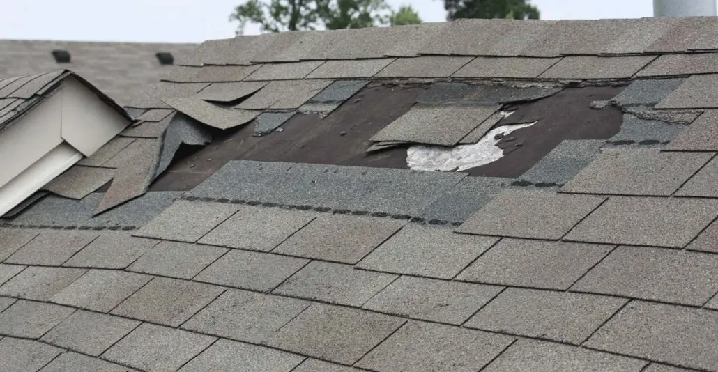 closeup of missing shingles