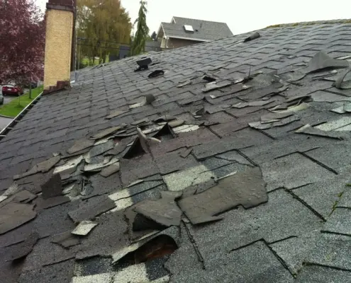 closeup of broken shingles