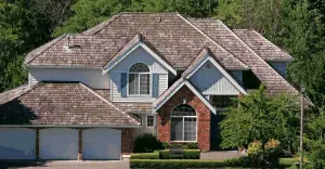 House with a natural wood shake roof