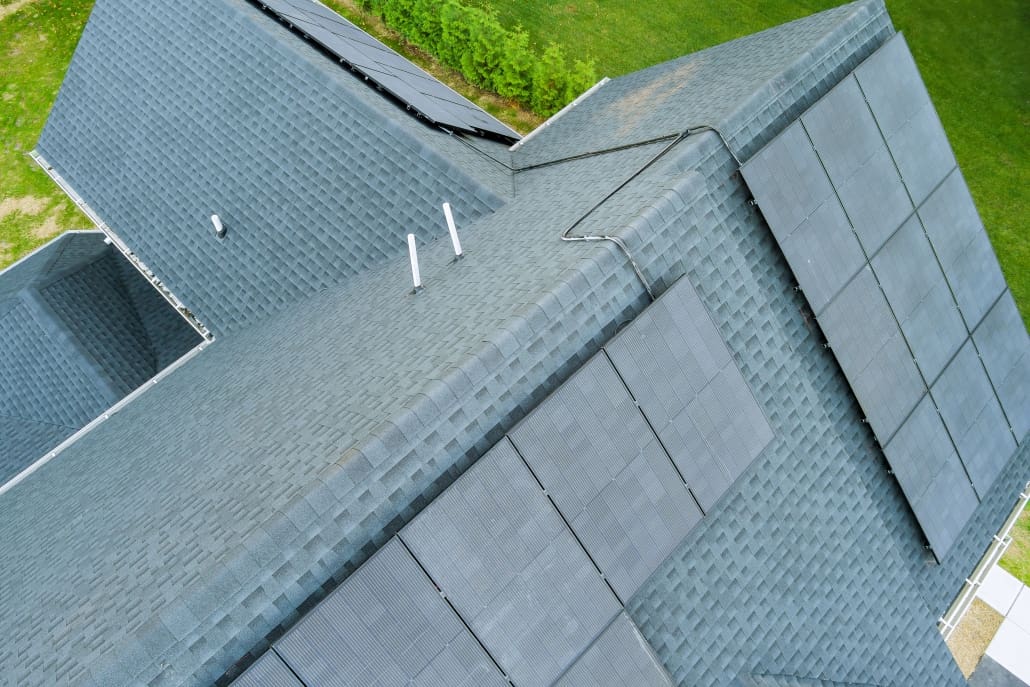 asphalt shingle roof with solar panels