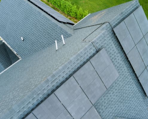 asphalt shingle roof with solar panels