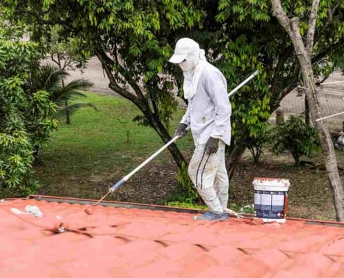 Man painting a tile roof